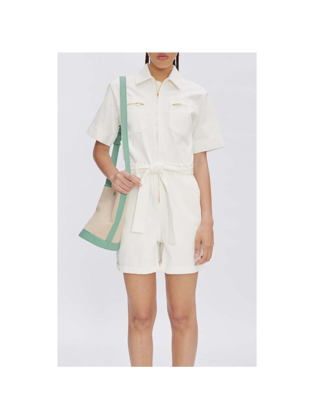 A.P.C. Combinaison Hills Romper Ivory Organic Cotton Denim SZ 4 US